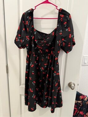 SHEIN Black Mini Dress with Red Cherry Print
